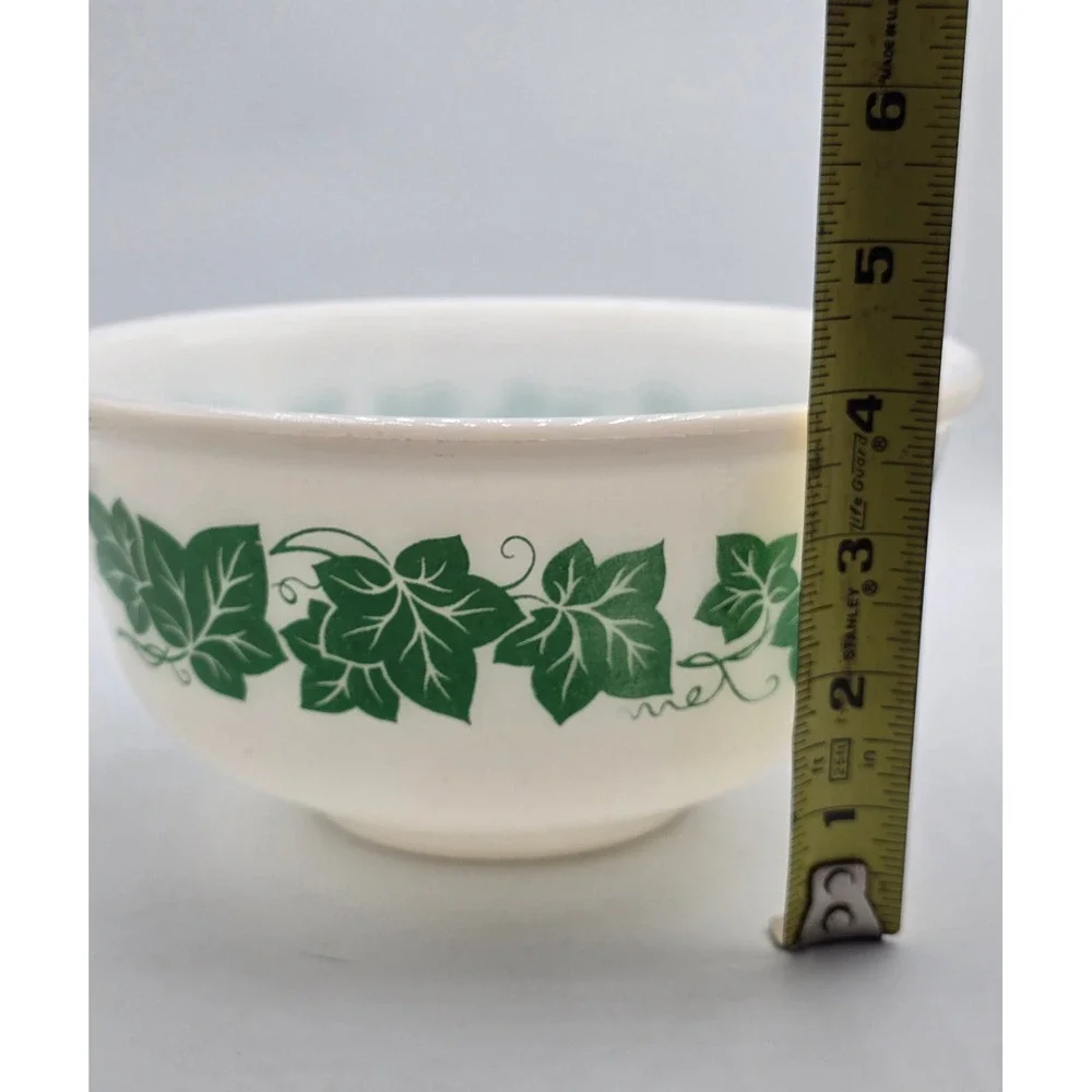 Vintage Hazel Atlas Milk Glass Ivy Leaf Mixing Bowl Green White 8 Inch MCM